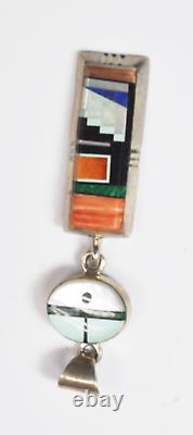 Sterling Silver Alvin Yellowhorse Inlay MOP Spiny Oyster Pendant 2-1/2 x 16mm