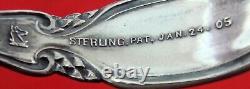 Sterling Silver Cuerved Handle Baby Food Pusher with horse's head, 1 7/8, NM