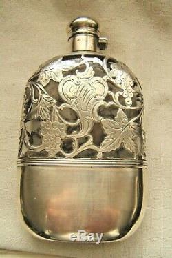 Sterling Silver Overlay Whiskey Flask ½ Pt