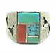 Turquoise Sterling Silver Inlay Square Navajo Ring Vintage 12 Alvin & Lula Begay
