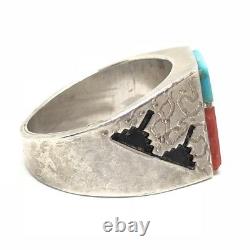 TURQUOISE Sterling Silver Inlay Square Navajo Ring Vintage 12 ALVIN & LULA BEGAY