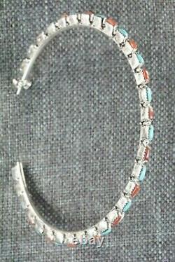 Turquoise, Coral & Silver Hoop Earrings Alvin & Aurelia Hughte