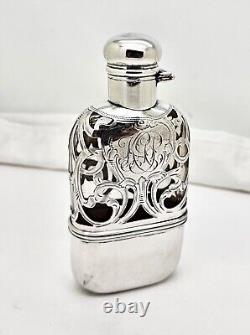 VINTAGE ALVIN 214 STERLING SILVER OVERLAY POCKET/PURSE SIZE GLASS FLASK WithCUP