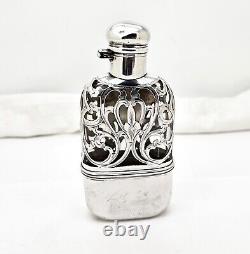 VINTAGE ALVIN 214 STERLING SILVER OVERLAY POCKET/PURSE SIZE GLASS FLASK WithCUP