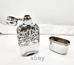 VINTAGE ALVIN 214 STERLING SILVER OVERLAY POCKET/PURSE SIZE GLASS FLASK WithCUP