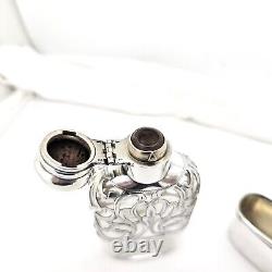 VINTAGE ALVIN 214 STERLING SILVER OVERLAY POCKET/PURSE SIZE GLASS FLASK WithCUP