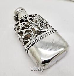 VINTAGE ALVIN 214 STERLING SILVER OVERLAY POCKET/PURSE SIZE GLASS FLASK WithCUP