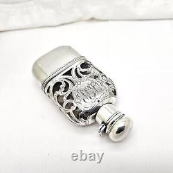 VINTAGE ALVIN 214 STERLING SILVER OVERLAY POCKET/PURSE SIZE GLASS FLASK WithCUP