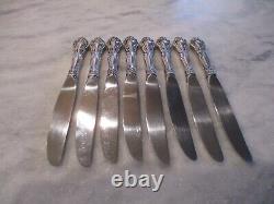 VIVALDI ALVIN STERLING SILVER DINNER KNIVES (SET 8) 9-1/4 NO MONOGRAMS 588g