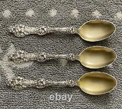 VTG ALVIN Orange Blossom Sterling Demitasse Spoons (Gold-Wash Bowls), Set of 3