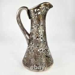 VTG Alvin 999 STERLING antique Silver Overlay Glass Pitcher 9 Vase 3802