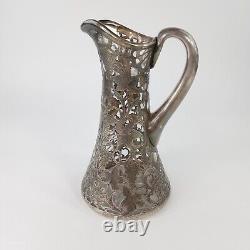 VTG Alvin 999 STERLING antique Silver Overlay Glass Pitcher 9 Vase 3802