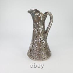 VTG Alvin 999 STERLING antique Silver Overlay Glass Pitcher 9 Vase 3802