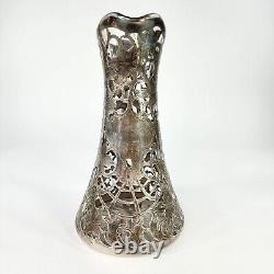 VTG Alvin 999 STERLING antique Silver Overlay Glass Pitcher 9 Vase 3802