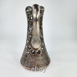 VTG Alvin 999 STERLING antique Silver Overlay Glass Pitcher 9 Vase 3802