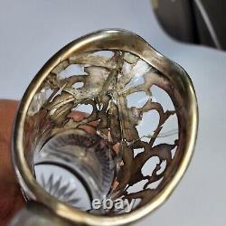 VTG Alvin 999 STERLING antique Silver Overlay Glass Pitcher 9 Vase 3802