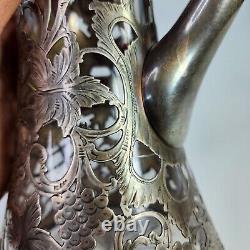 VTG Alvin 999 STERLING antique Silver Overlay Glass Pitcher 9 Vase 3802