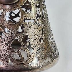 VTG Alvin 999 STERLING antique Silver Overlay Glass Pitcher 9 Vase 3802