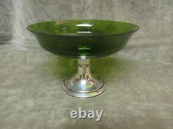 Vintage 1940's Alvin Sterling Silver Base Green Glass Peg Compote/Candy Dish