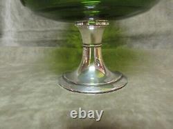 Vintage 1940's Alvin Sterling Silver Base Green Glass Peg Compote/Candy Dish