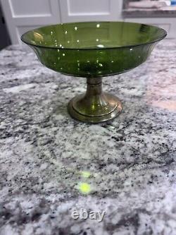 Vintage 1940's Alvin Sterling Silver Plated Base Green Glass /Candy Dish