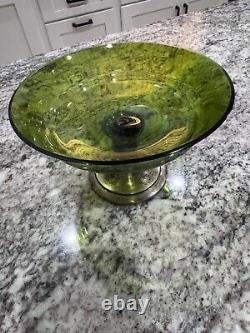 Vintage 1940's Alvin Sterling Silver Plated Base Green Glass /Candy Dish