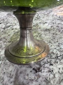 Vintage 1940's Alvin Sterling Silver Plated Base Green Glass /Candy Dish