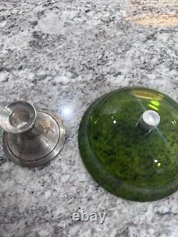 Vintage 1940's Alvin Sterling Silver Plated Base Green Glass /Candy Dish