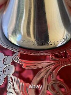 Vintage ALVIN Grapes & Vines Wine Red Glass Sterling Silver Overlay 12 Pitcher