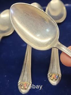 Vintage ALVIN PAT 1933 R Sterling Silver Chased Romantique 7 Tea Spoon Set 186g