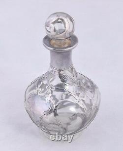 Vintage Alvin Glass & 999 Fine Silver Overlay Perfume Bottle 4.5 Art Nouveau