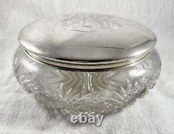 Vintage Large ALVIN Sterling Silver Cut Crystal Boudoir Dresser Jar