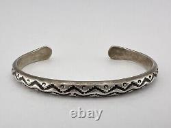 Vintage Navajo Alvin Toadacheene Sterling Silver Hand Stamped Cuff Bracelet