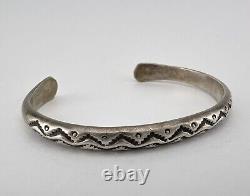 Vintage Navajo Alvin Toadacheene Sterling Silver Hand Stamped Cuff Bracelet