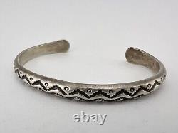 Vintage Navajo Alvin Toadacheene Sterling Silver Hand Stamped Cuff Bracelet
