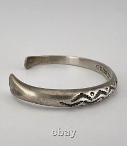 Vintage Navajo Alvin Toadacheene Sterling Silver Hand Stamped Cuff Bracelet