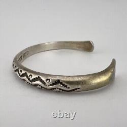Vintage Navajo Alvin Toadacheene Sterling Silver Hand Stamped Cuff Bracelet