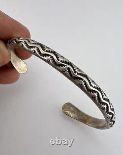 Vintage Navajo Alvin Toadacheene Sterling Silver Hand Stamped Cuff Bracelet