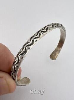 Vintage Navajo Alvin Toadacheene Sterling Silver Hand Stamped Cuff Bracelet