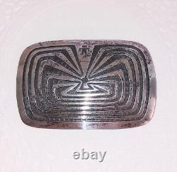 Vintage Sterling Silver Man In Maze Belt Buckle Alvin Sosolda Native American