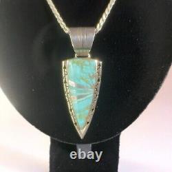 Vintage Sterling Silver Signed Zuni Tyrone Mine Turquoise Inlay Necklace Boho