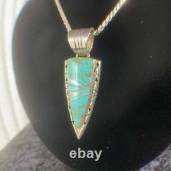 Vintage Sterling Silver Signed Zuni Tyrone Mine Turquoise Inlay Necklace Boho
