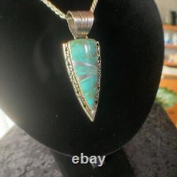Vintage Sterling Silver Signed Zuni Tyrone Mine Turquoise Inlay Necklace Boho