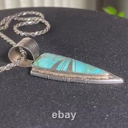 Vintage Sterling Silver Signed Zuni Tyrone Mine Turquoise Inlay Necklace Boho