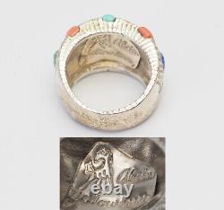 Vintage sterling silver gemstones Native American ring sz 5.5 Alvin Yellowhorse