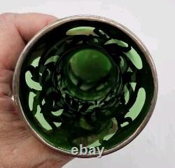 Vtg ALVIN Art Nouveau Sterling Silver Green Glass Vase G3217-3 DAMAGE-READ