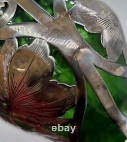 Vtg ALVIN Art Nouveau Sterling Silver Green Glass Vase G3217-3 DAMAGE-READ