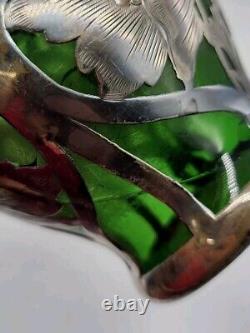Vtg ALVIN Art Nouveau Sterling Silver Green Glass Vase G3217-3 DAMAGE-READ