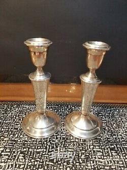 Vtg Pair Alvin #S237 Sterling Silver Candlesticks 8 687g (Wtd)