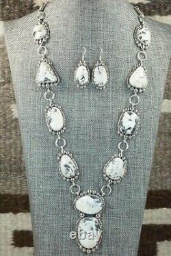 White Buffalo & Sterling Silver Necklace and Earrings Alvin Joe